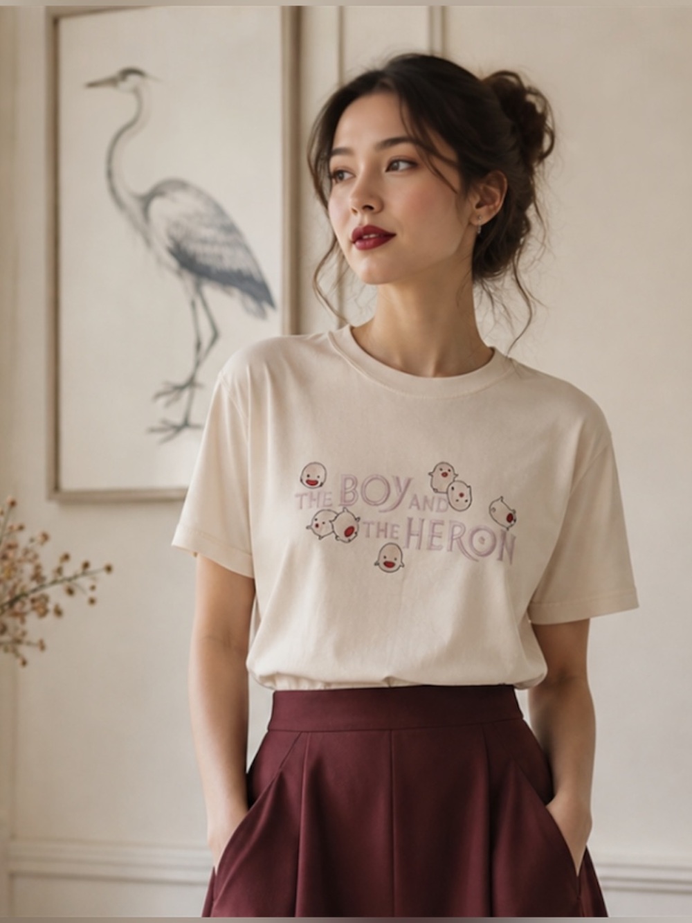 Studio Ghibli The Boy and The Heron Warawara Embroidered T-Shirt